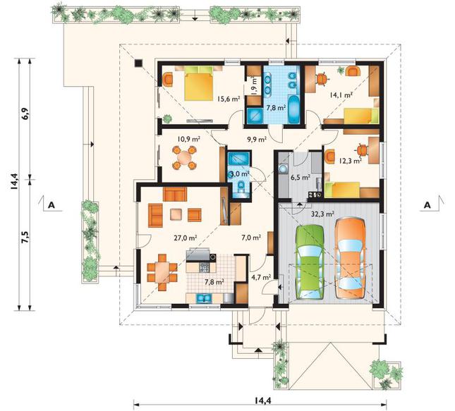 Rzut parteru POW. 160,8 m²