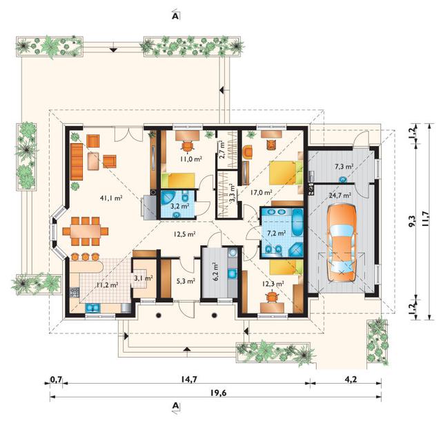 Rzut parteru POW. 168,1 m²