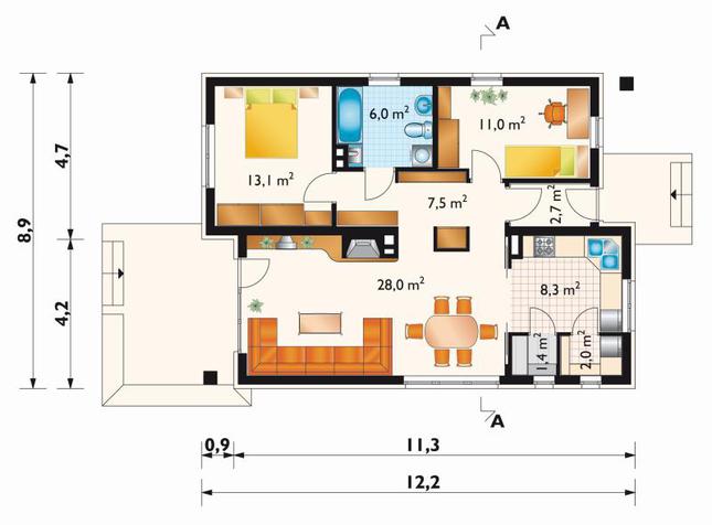 Rzut parteru POW. 80,0 m²