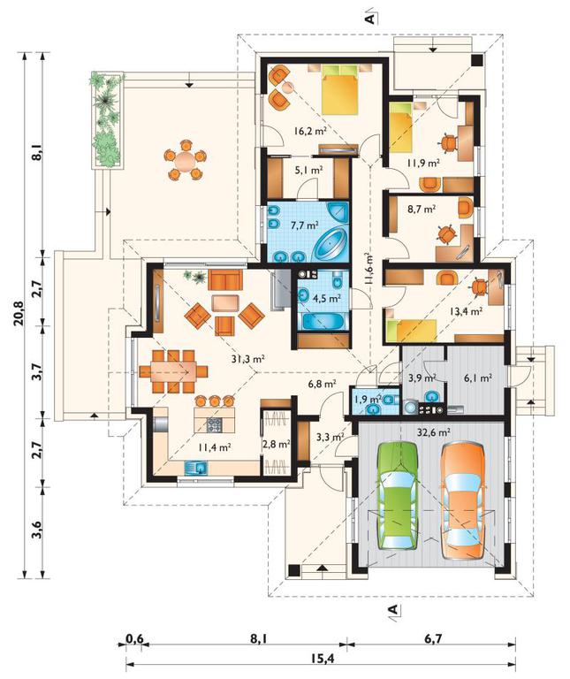 Rzut parteru POW. 179,4 m²