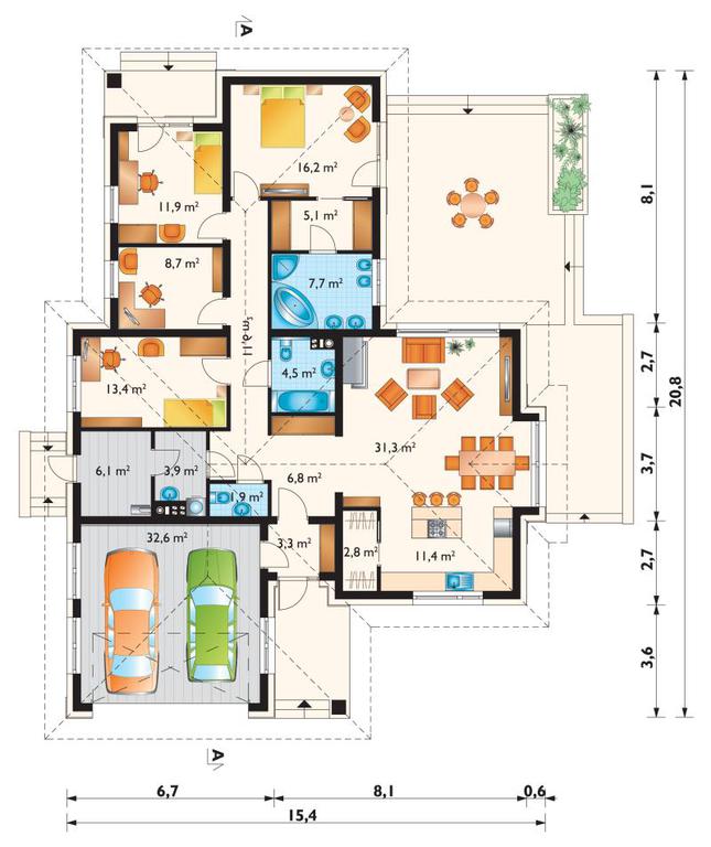 Rzut parteru lustro POW. 179,4 m²