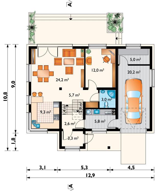 Rzut parteru POW. 95,4 m²
