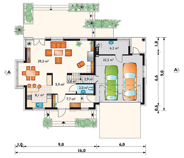 Rzut parteru POW. 108,4 m²