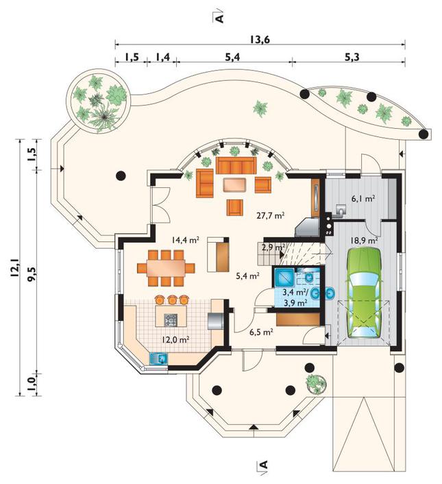 Rzut parteru POW. 97,8 m²