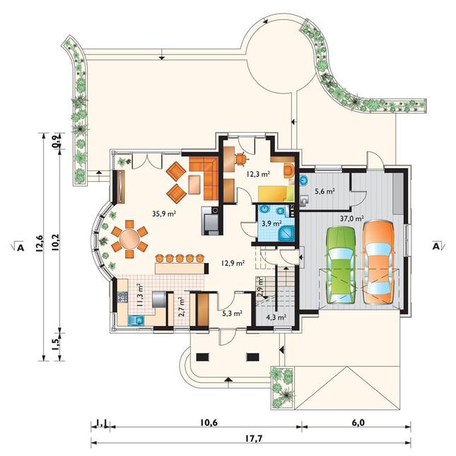 Rzut parteru POW. 134,6 m²