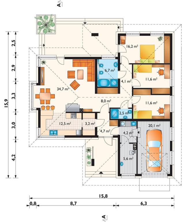 Rzut parteru POW. 145,7 m²