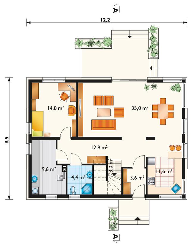 Rzut parteru POW. 94,9 m²