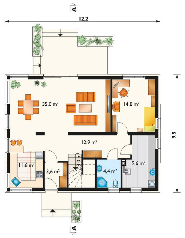 Rzut parteru lustro POW. 94,9 m²