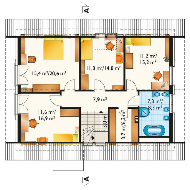 Rzut poddasza lustro POW. 93,0 m²