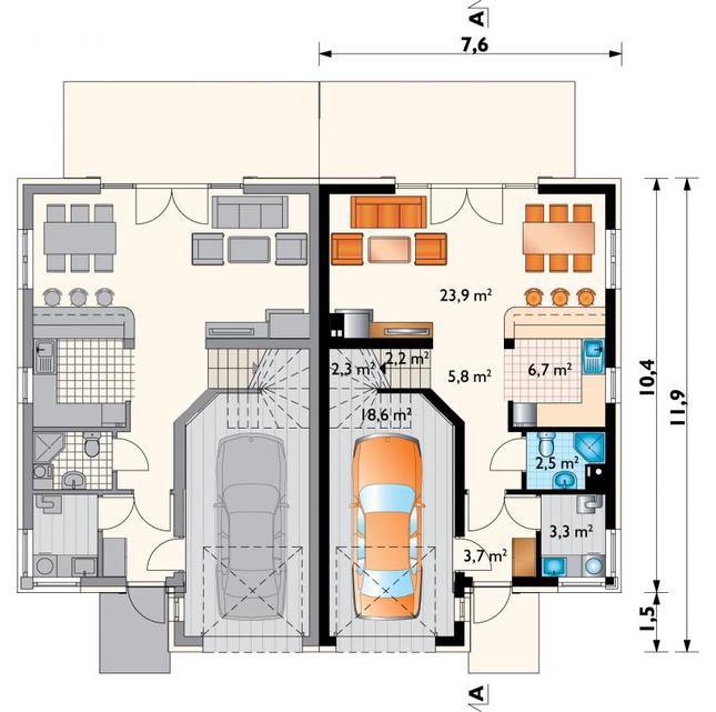 Rzut parteru POW. 69,0 m²