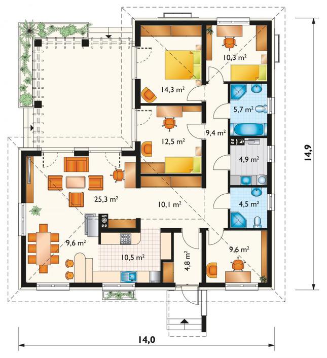 Rzut parteru POW. 131,5 m²