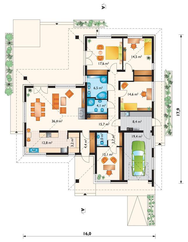 Rzut parteru lustro POW. 174,4 m²