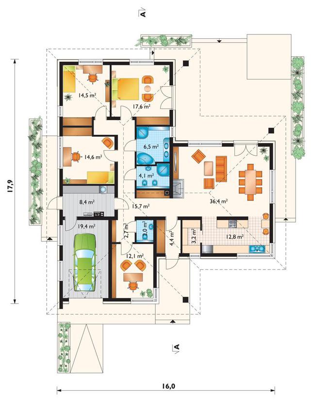 Rzut parteru POW. 174,4 m²