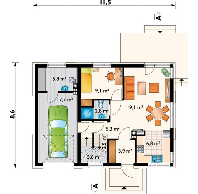 Rzut parteru POW. 78,6 m²