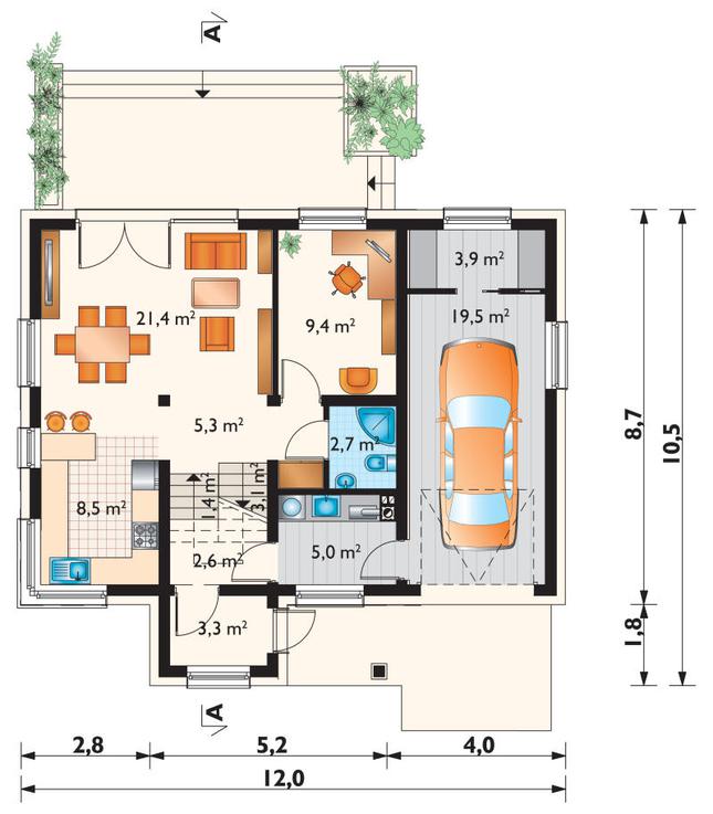 Rzut parteru POW. 86,1 m²