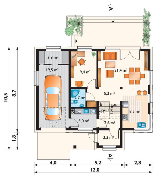 Rzut parteru lustro POW. 86,1 m²