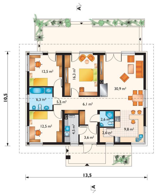 Rzut parteru POW. 113,2 m²