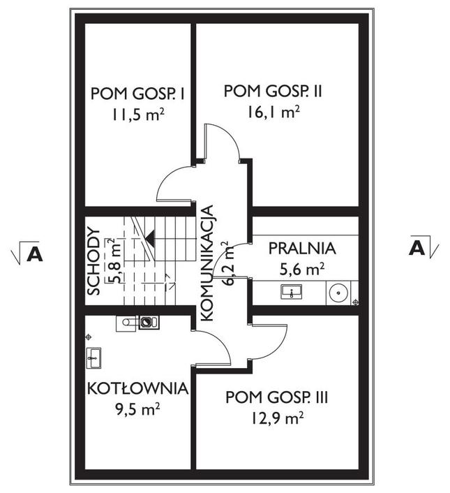 Rzut piwnicy POW. 67,6 m²
