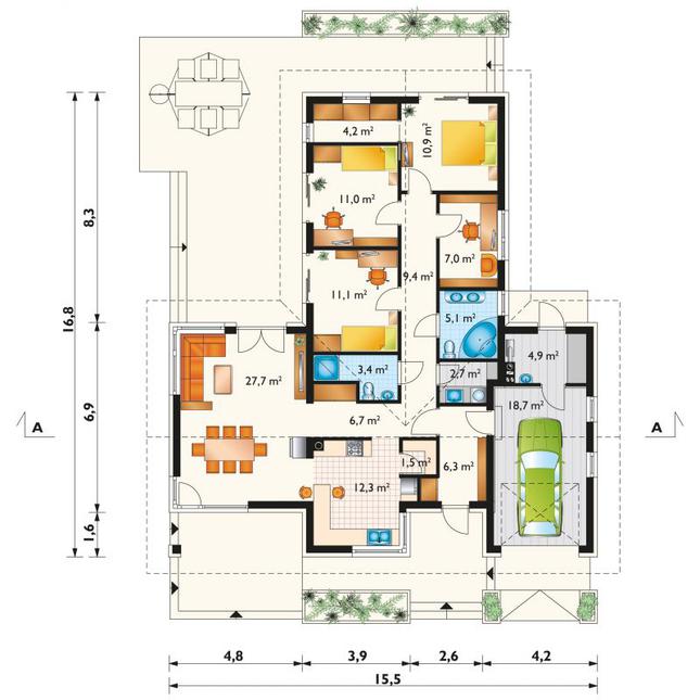 Rzut parteru POW. 142,9 m²