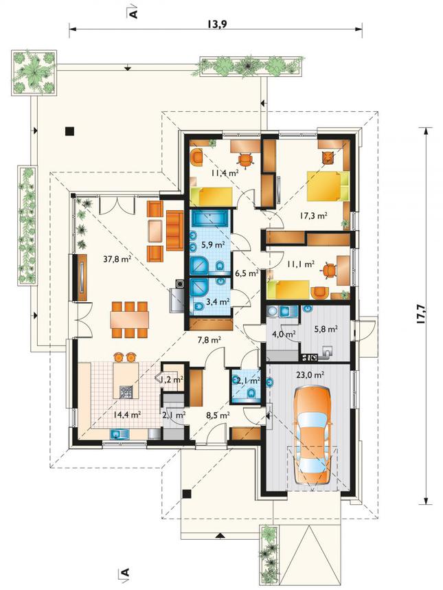 Rzut parteru POW. 162,3 m²