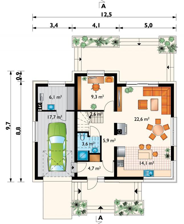 Rzut parteru POW. 86,6 m²