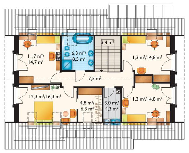 Rzut poddasza lustro POW. 90,6 m²