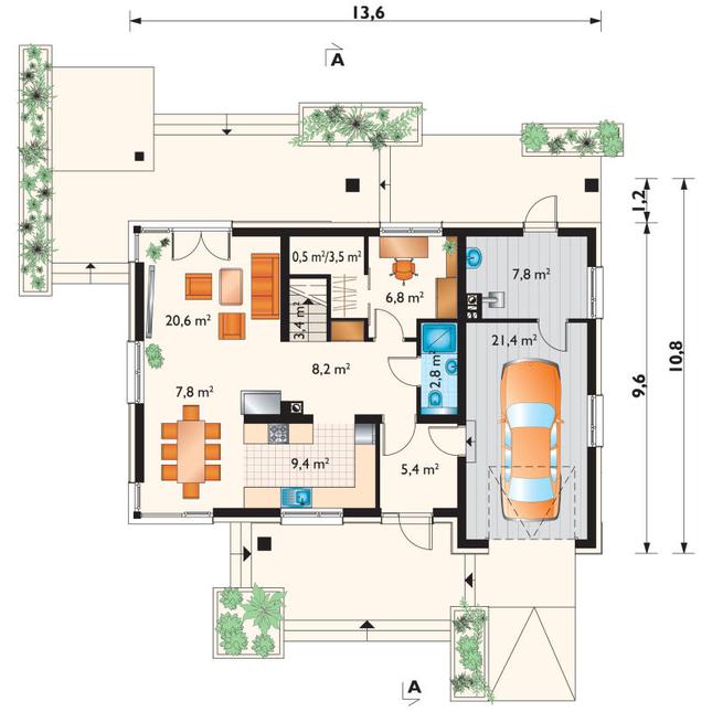 Rzut parteru POW. 97,1 m²