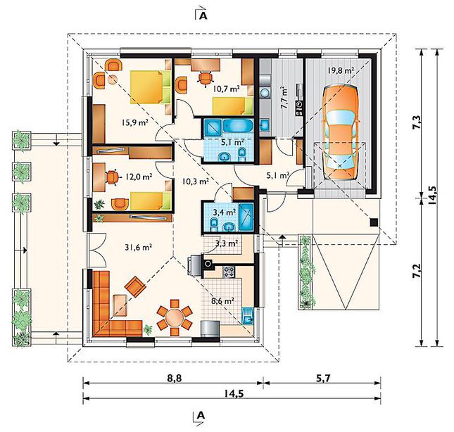 Rzut parteru POW. 133,5 m²