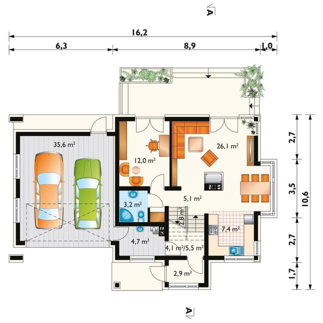 Rzut parteru lustro POW. 105,3 m²