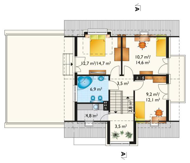 Rzut poddasza lustro POW. 62,9 m²