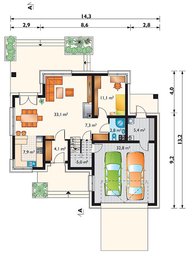 Rzut parteru POW. 114,2 m²