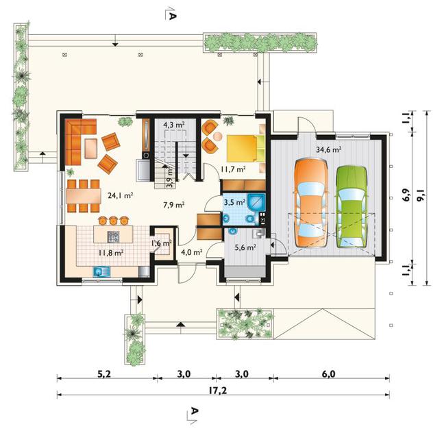Rzut parteru lustro POW. 113,0 m²