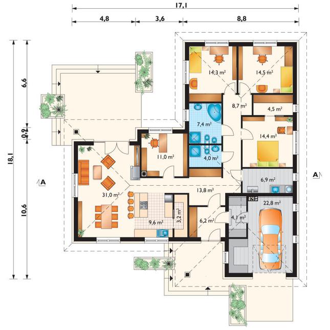 Rzut parteru POW. 176,4 m²