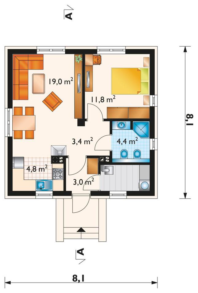 Rzut parteru lustro POW. 50,0 m²