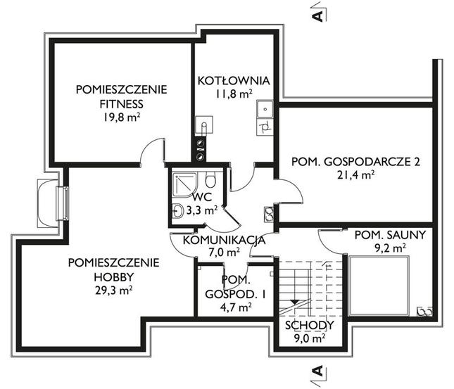 Rzut piwnicy POW. 115,5 m²
