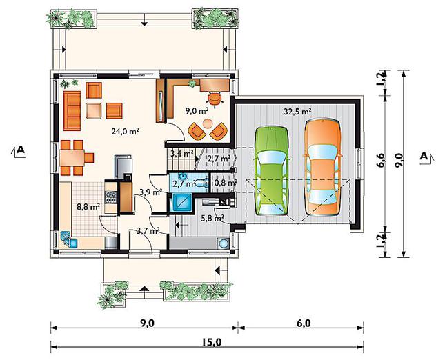 Rzut parteru POW. 97,3 m²