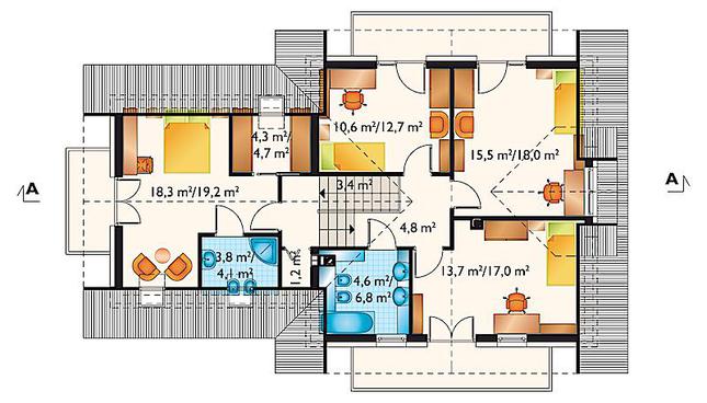 Rzut poddasza lustro POW. 92,0 m²