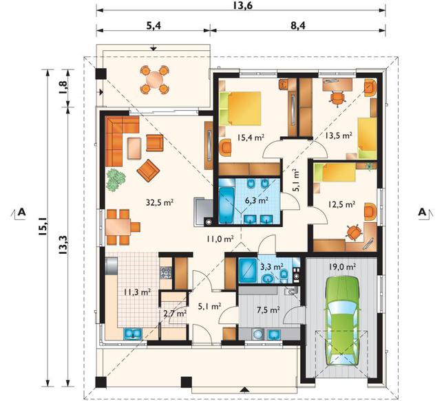 Rzut parteru POW. 146,3 m²