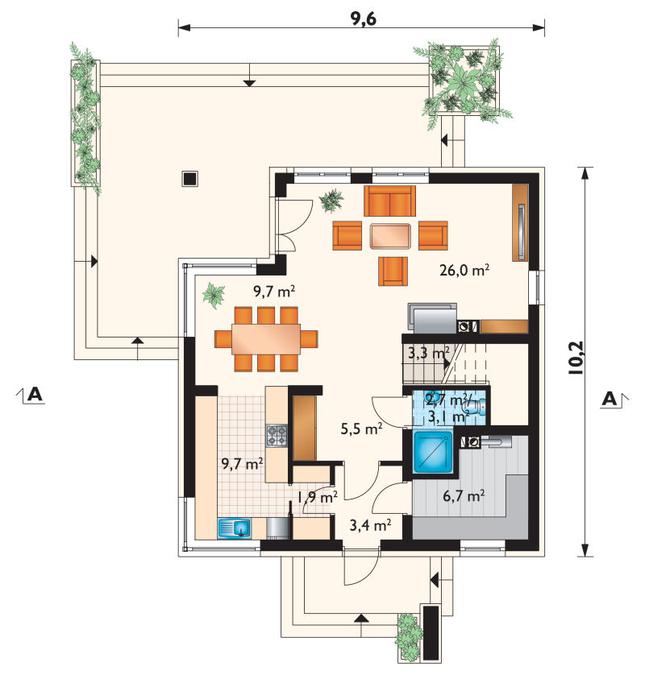 Rzut parteru POW. 69,3 m²