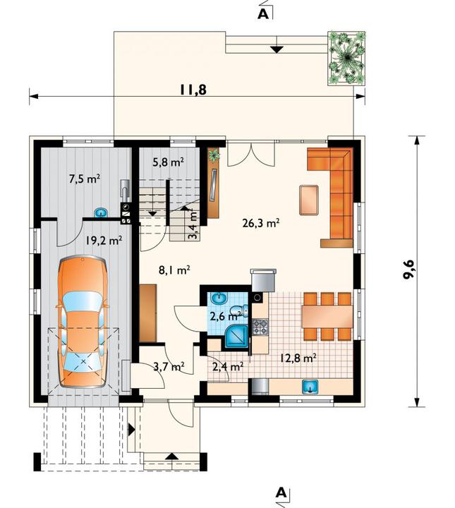 Rzut parteru lustro POW. 91,8 m²