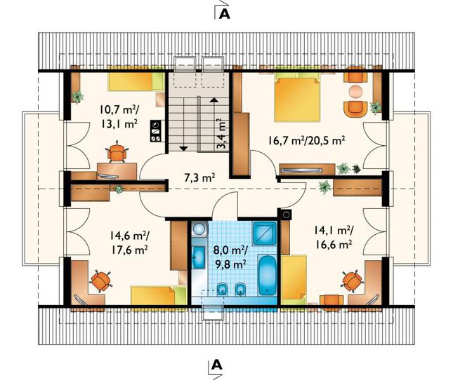 Rzut poddasza lustro POW. 88,3 m²