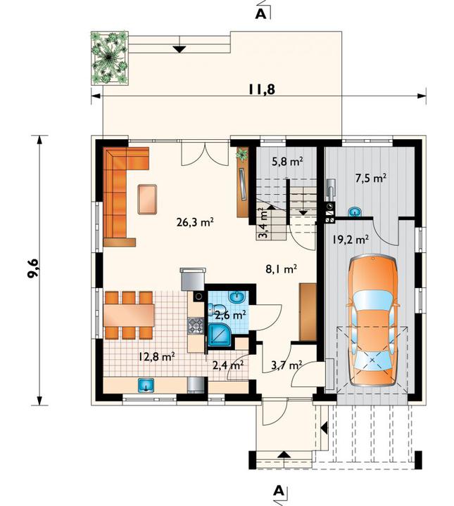 Rzut parteru POW. 91,8 m²