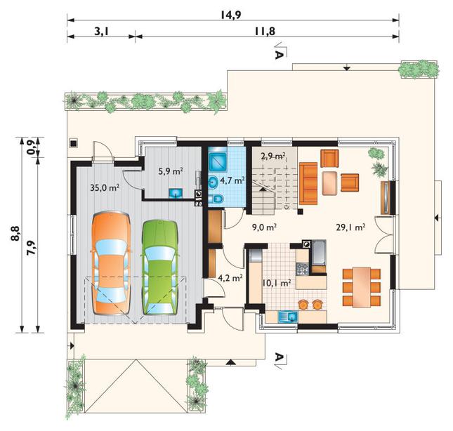 Rzut parteru lustro POW. 99,5 m²