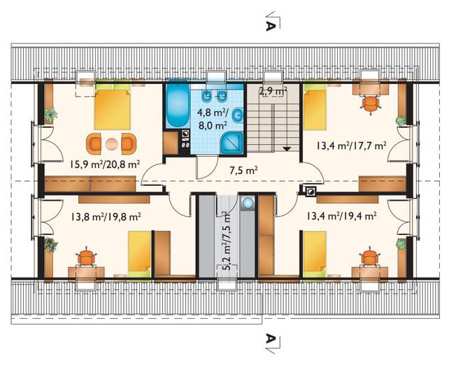 Rzut poddasza lustro POW. 102,8 m²