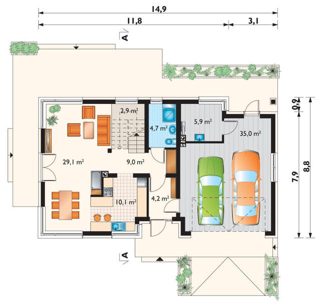 Rzut parteru POW. 99,5 m²