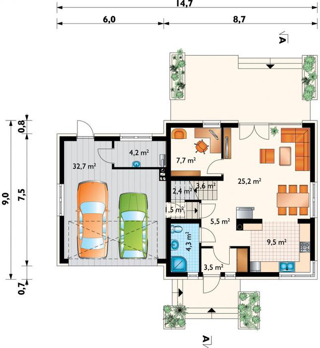Rzut parteru lustro POW. 100,1 m²