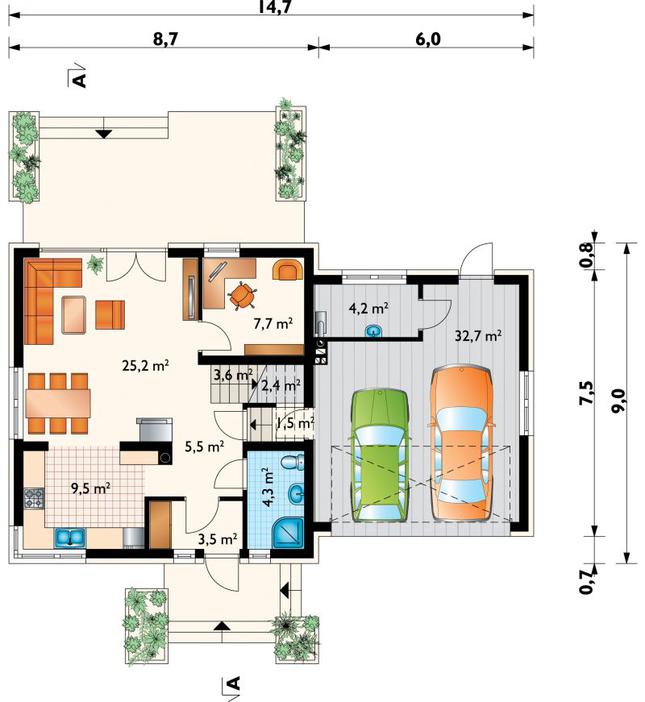 Rzut parteru POW. 100,1 m²