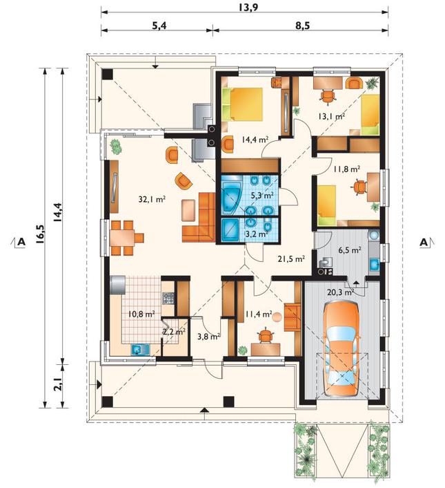 Rzut parteru POW. 156,4 m²