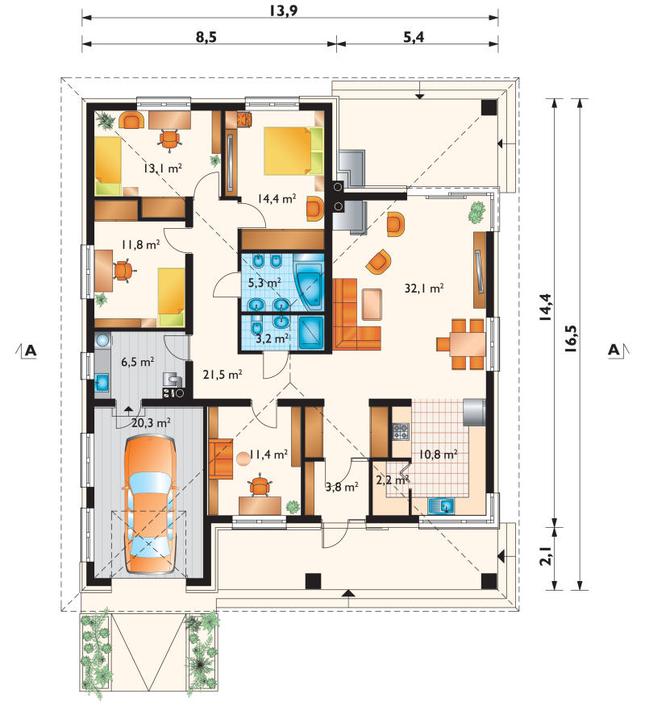 Rzut parteru lustro POW. 156,4 m²