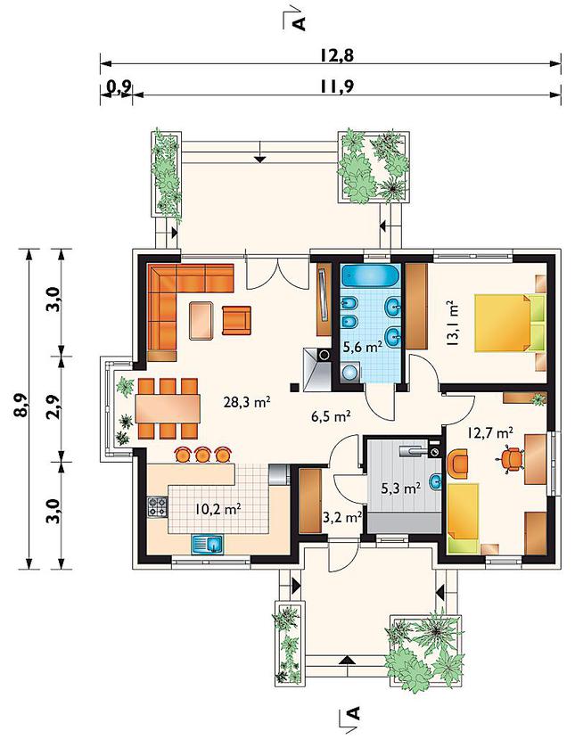 Rzut parteru POW. 84,9 m²